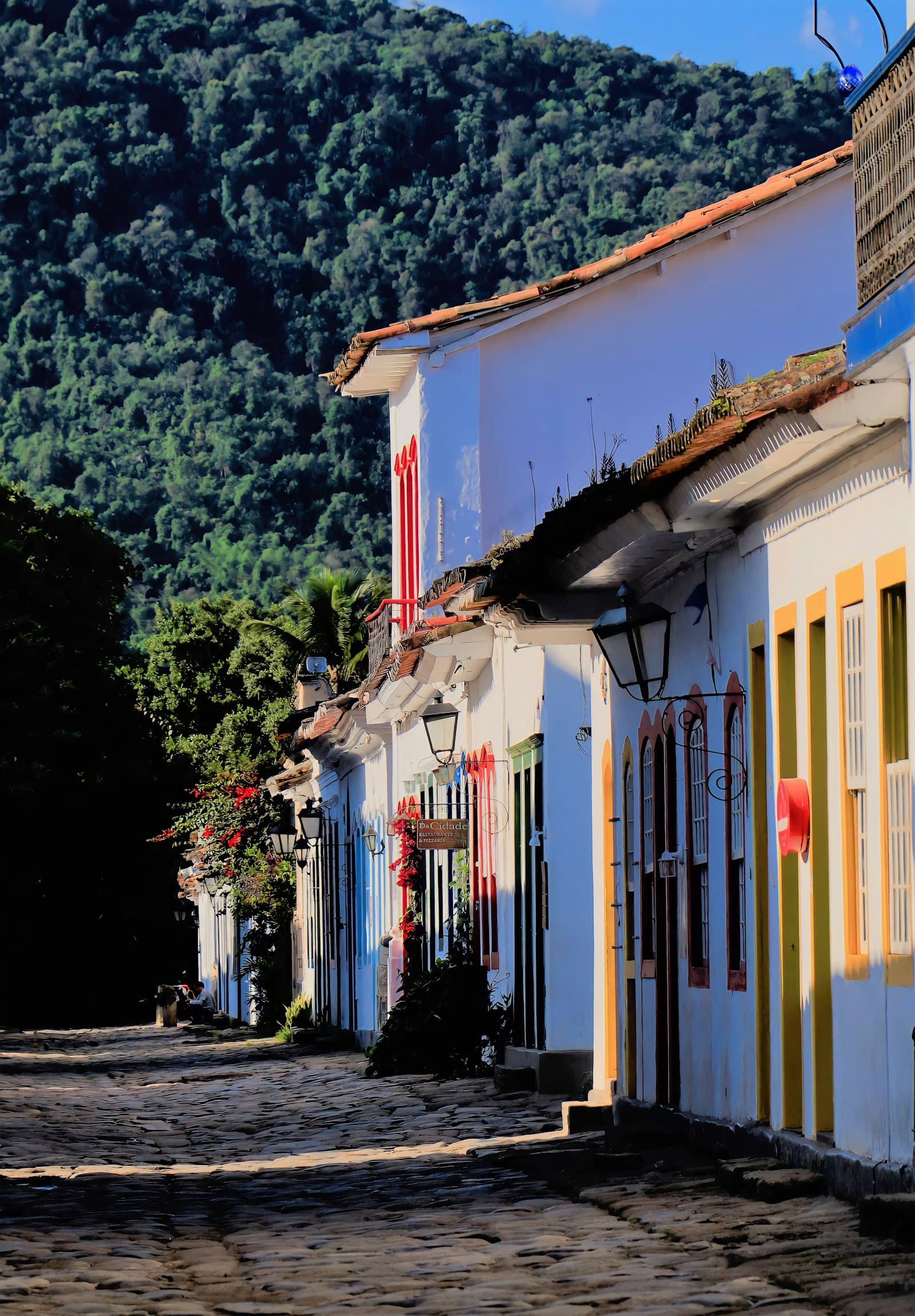 Colourful colonial houses on a cobblestone street in Paraty